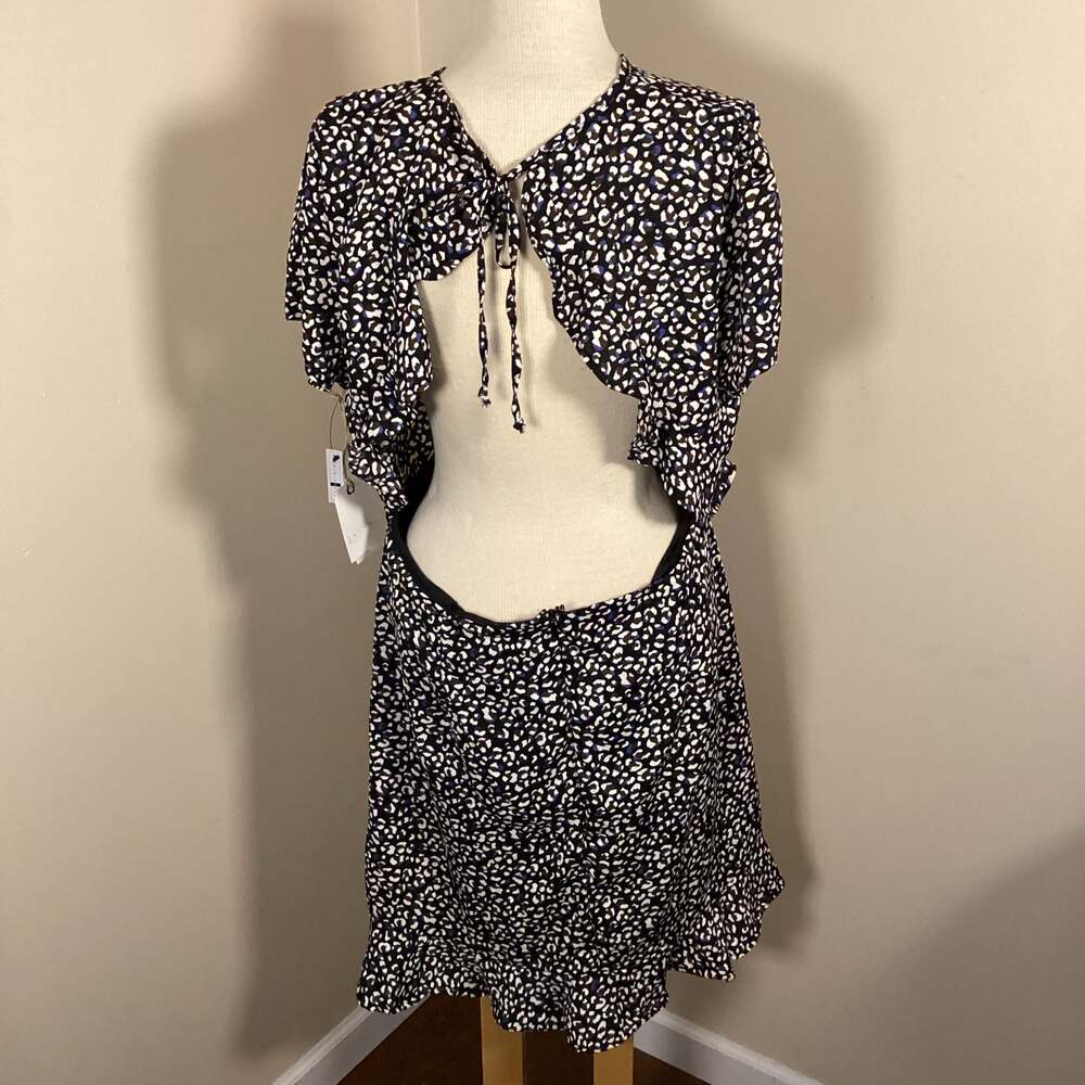 Leith Leopard Print Short Sleeve Cut Out Back Ruffle Mini Dress 1X - Picture 4 of 5